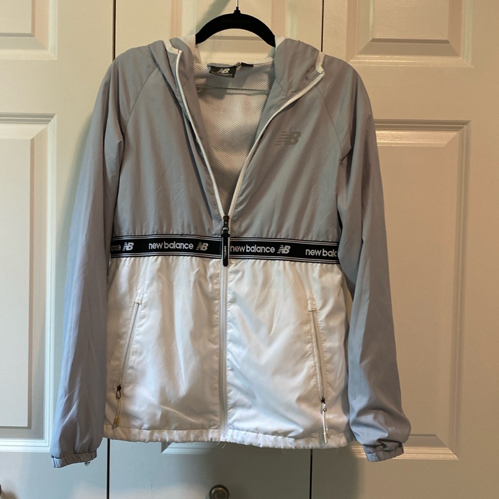 New Balance Windbreaker jacket - white, gray, and black.